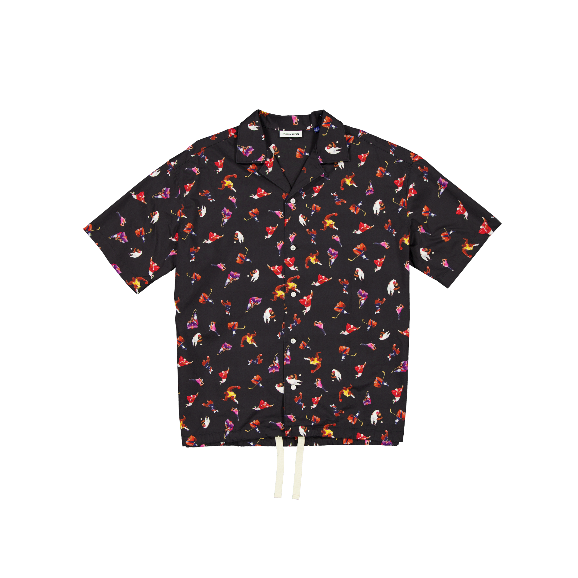 New Era Branded Resort Black Open Collared Shirt